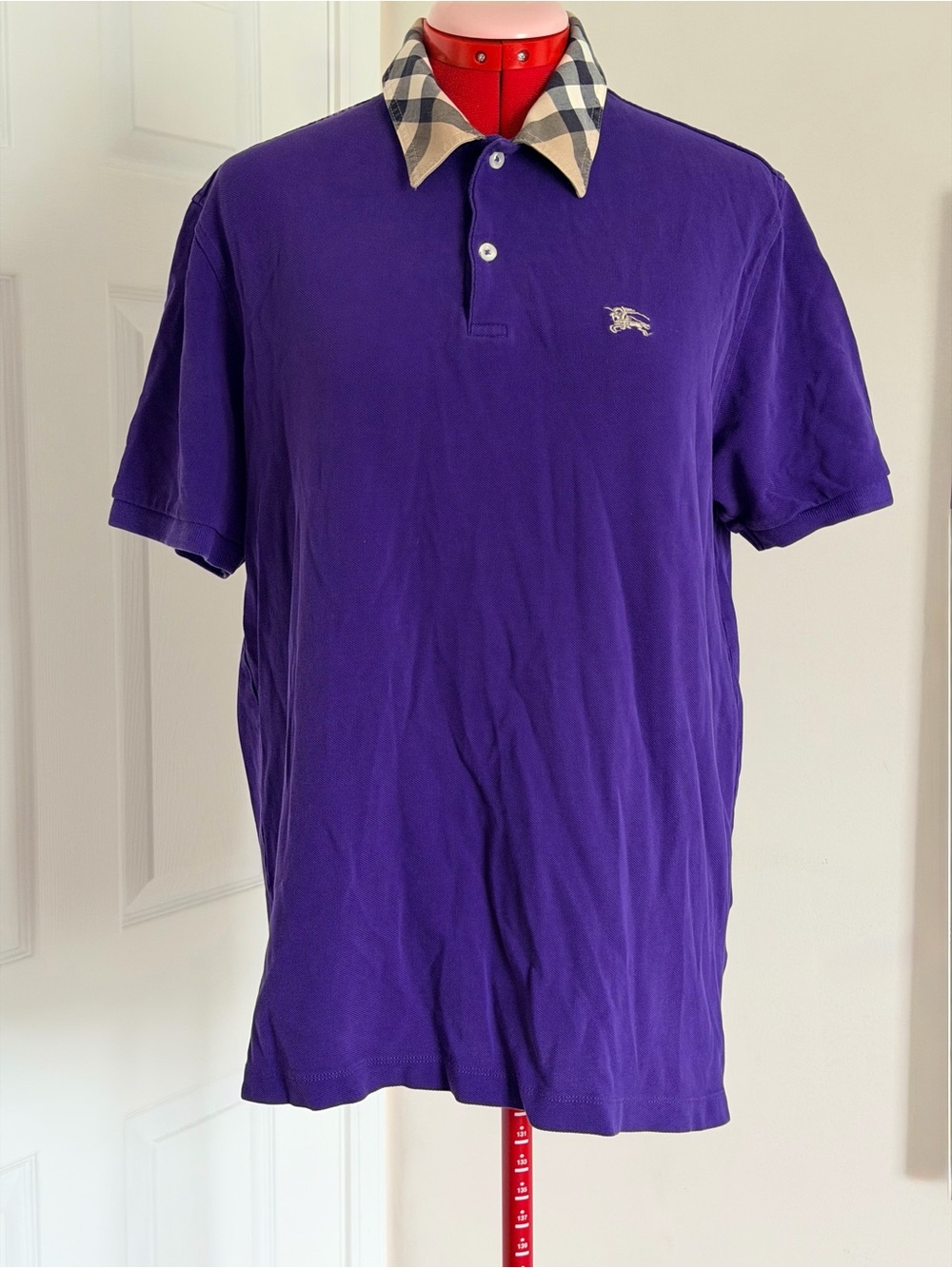 Burberry Nova Check Collar Polo Shirt Purple Cotton Piqué Tee T-shirt L XL